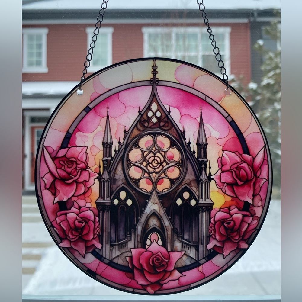 🌼2 for $25🌼 Romantic Cathedral. 6 inch acrylic hanging window decor suncatcher